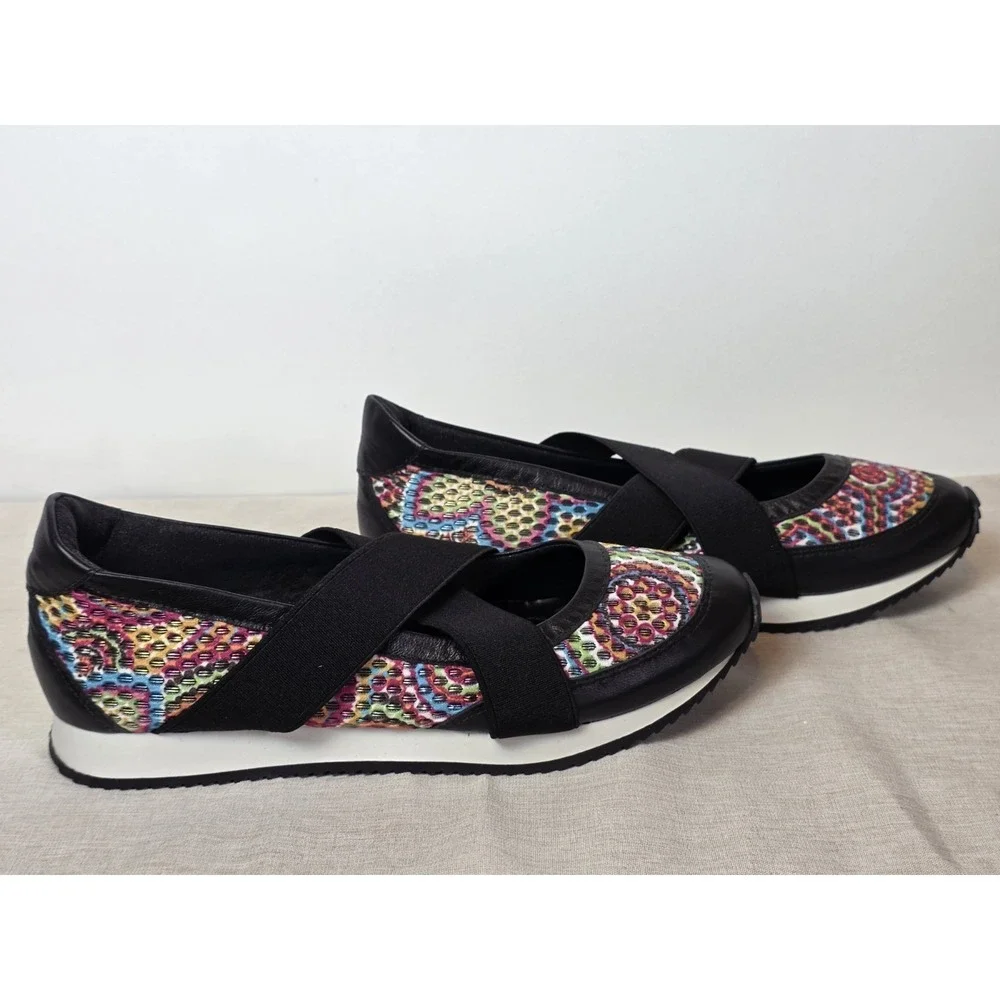 Chelsea Jones Women's Tuck Walking Shoes Sz 8 Mary Jane Sneakers Black Pink Mesh